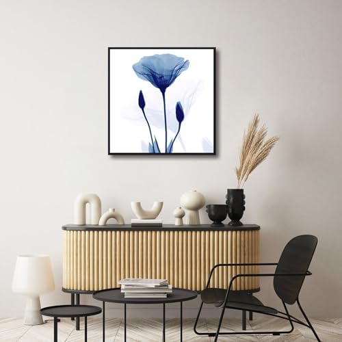 Pyradecor Framed Blue Xray Transparent Flower Canvas Wall Art, Minimalist - Image 4