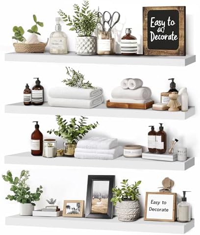 16x5.8x0.8in Floating Wall Shelves Rustic Solid Wood 4-Pack by ABSWHLM