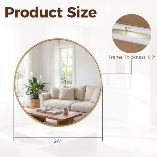 Sweetcrispy 24 Inch Round Wall Mirror, Bathroom Mirrors - Image 2
