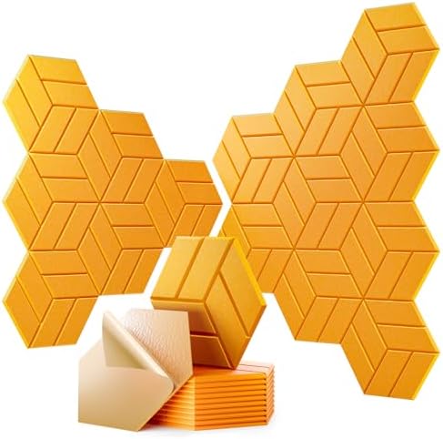 12Pcs Acoustic Panels with Self-adhesive, Hexagonal Soundproof Wall Panels High by OTUOER