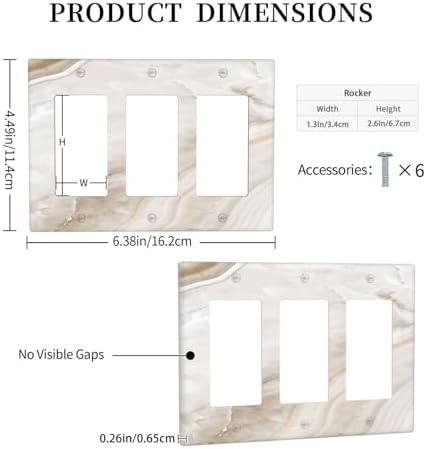 Light Switch Covers Beige Marble Pattern 3 Gang Rocker Electrical GFCI - Image 5