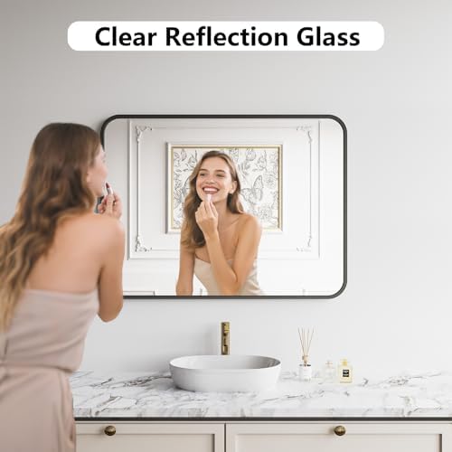 Koonmi Bathroom Mirror, 30X40 Inch Black Metal Framed Mirror - Image 3