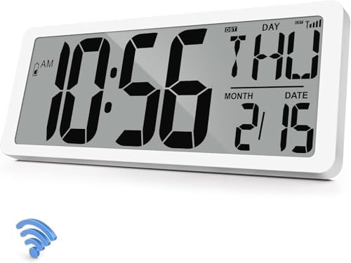 Atomic Clock 14.9" Digital Wall Clock Battery Operated Atomic Wall Clock Large by GEELION