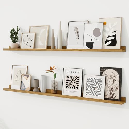 RICHFOCUS Picture Ledge Shelf, 55 inch Floating Shelves Set of 2, Wood Wall by RICHFOCUS