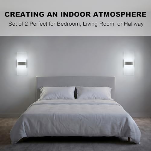 12W Modern LED Wall Sconces 2-Pack, 6000K Cool White - Image 2