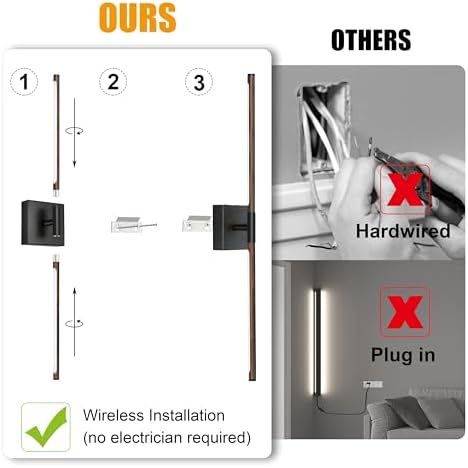 30 Inch Walnut Black Battery Operated Wall Sconces - Image 4