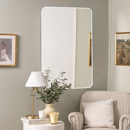White Bathroom Wall Mirror, 24 x 36 Inch Rectangle Vanity Modern Mirror - Image 2
