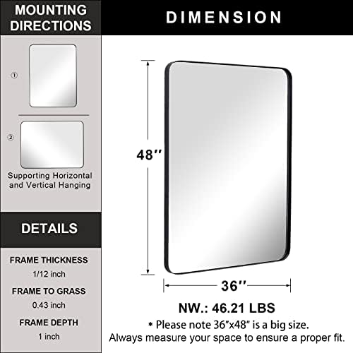 ANDY STAR 36”x48” Black Bathroom Mirror, Wall Mirror - Image 4