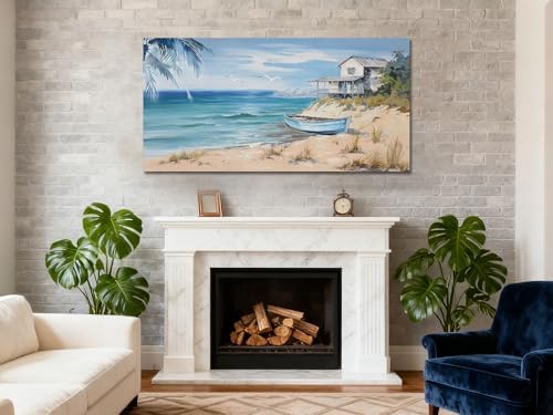 Arjun Blue Coastal Wall Art for Living Room Beach Large Size Framed 48"x24" - Image 4