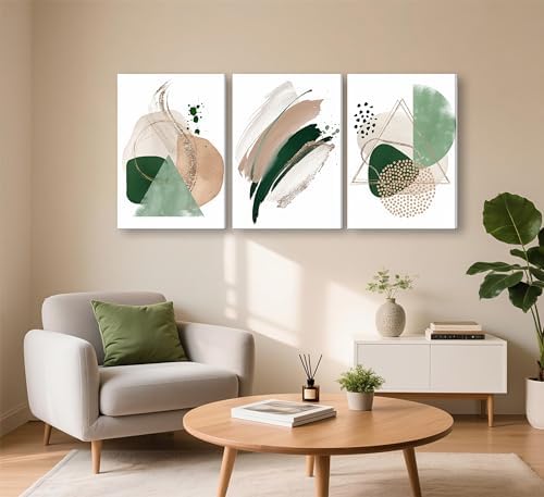 Uofnvrji 3Pcs Framed Sage Green Minimalist Geometric Abstract Wall Art - Image 7