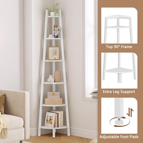 Hoctieon Corner Shelf, 6-Tier Corner Bookshelf, Rustic Ladder Shelf, Industrial - Image 5