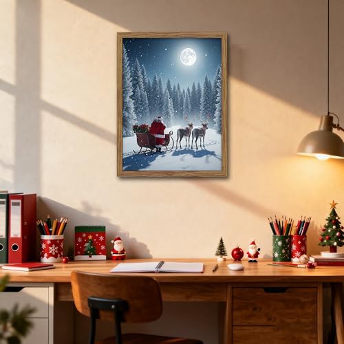 Framed Christmas Pictures Wall Decor, Santa Delivering Christmas Gifts Canvas - Image 2