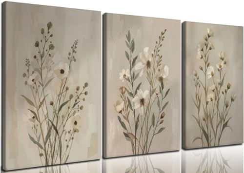 Neutral Wildflower Canvas Wall Art Set of 3, 12x16 Inch by Unknown