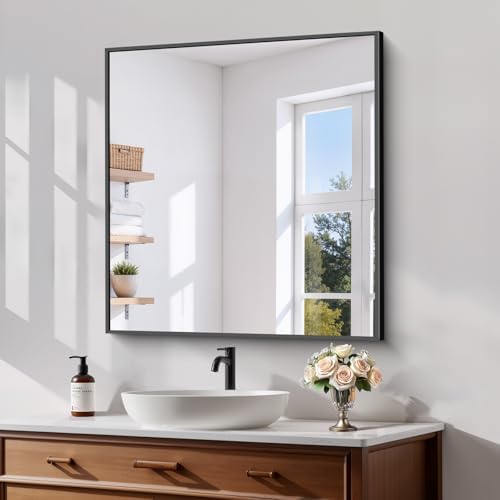 Koonmi Black Bathroom Mirror for Over Sink, Metal Framed 30"x22" Wall Mirror by KOONMI