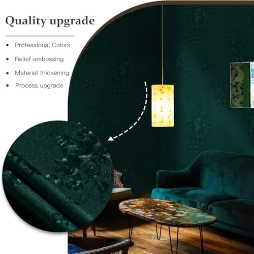 Dimoon 17.7''x78.7'' Green Peel and Stick Wallpaper Gothic Floral Wall Paper - Image 3