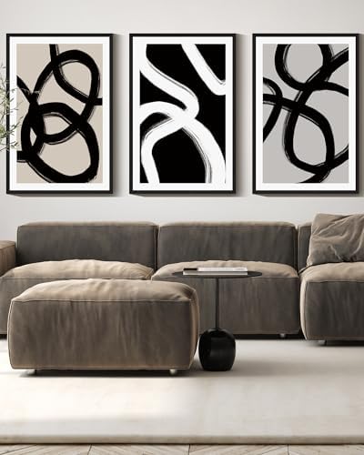 Drsoum Large 24x36in Black Abstract Framed Wall Art Decor Duotone Minimal Dark - Image 3