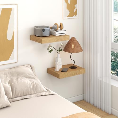 FLYJOE 12 Inch Deep Floating Shelves, 16 Inch Oak Wall Shelves Set of 2 - Image 2