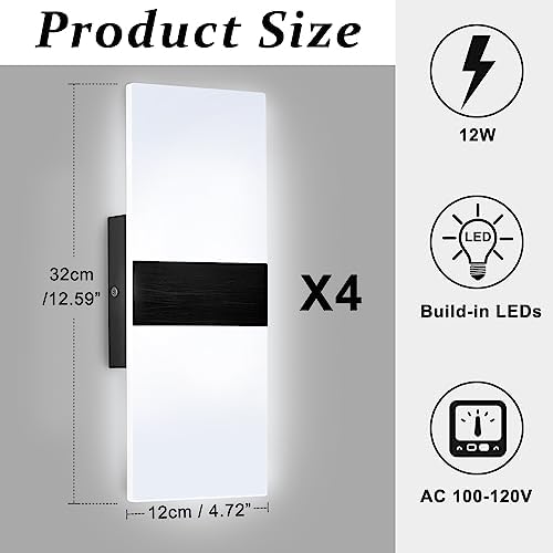 Retisee 4 Packs LED Wall Sconces 12W Acrylic Wall Sconces Modern Dimmable Wall - Image 2