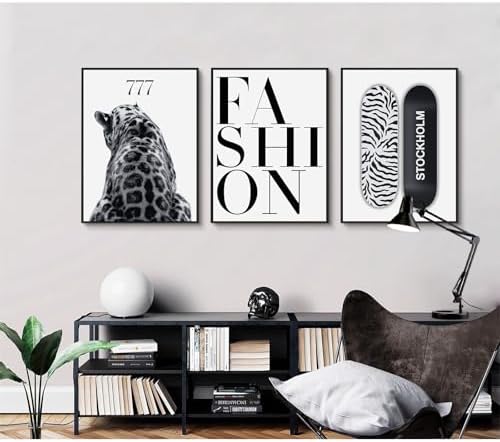 Youillne Trendy Leopard Wall Art Black White Cheetah Wall Decor Fashion - Image 5