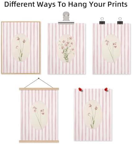 Youillne Pink Flower Wall Art Striped Floral Prints Botanical Canvas Wall Decor - Image 7