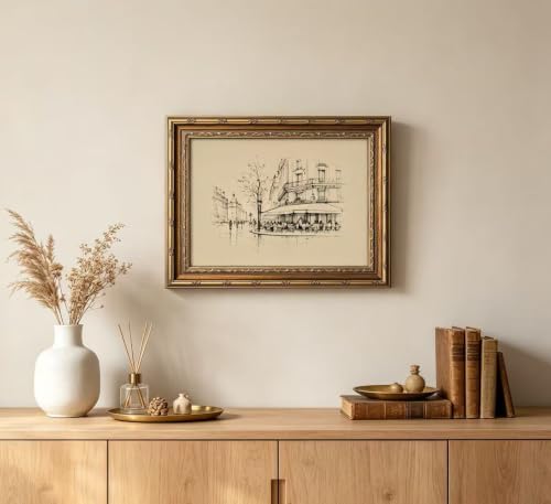 Vintage Gold Framed Black and White Sketch Wall Art French Cafe Sketch Canvas - Image 4