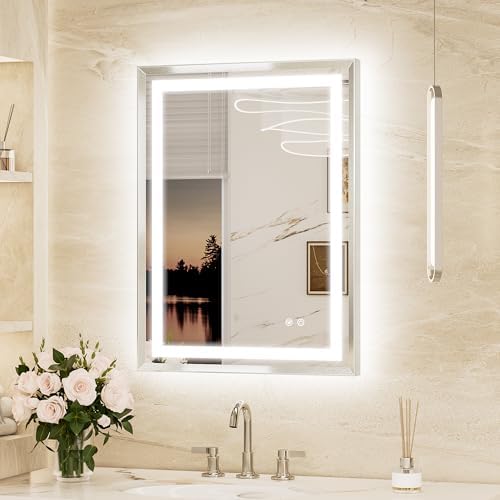 Keonjinn 24x32 Inch Brushed Nickel LED Bathroom Mirror by Keonjinn