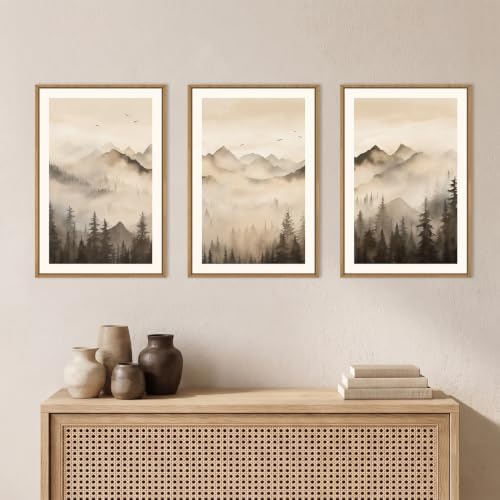 Neutral Misty Mountain Forest Framed Canvas Wall Art-16"x24"x3 - Image 2