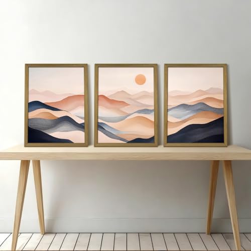 Vintage Abstract Mountain Wall Art Set of 3 Canvas, Neutral Desert Landscape - Image 7