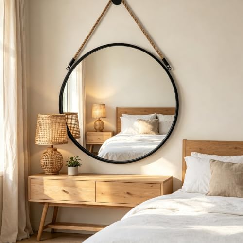 POZINO 30" Large Round Hanging Mirror, Circle Wall Mirror - Image 5