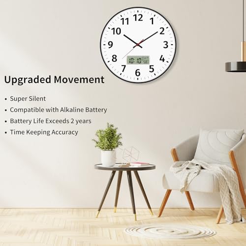 Foxtop 14 Inch Digital and Analog Wall Clock Battery Operated Clock - Image 2