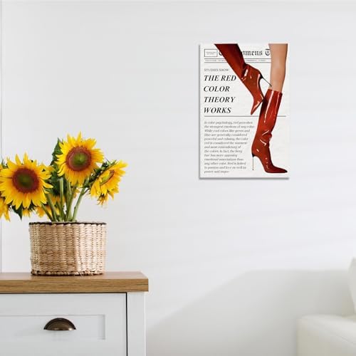 Trendy Red Boot Wall Art Funky Feminist Canvas Poster Trendy Preppy Newspaper - Image 6