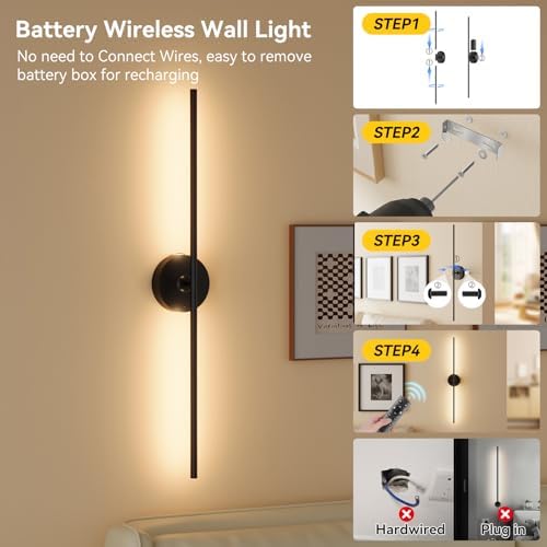 Battery Operated Wall Sconces Set of 2, Remote Control - Image 4