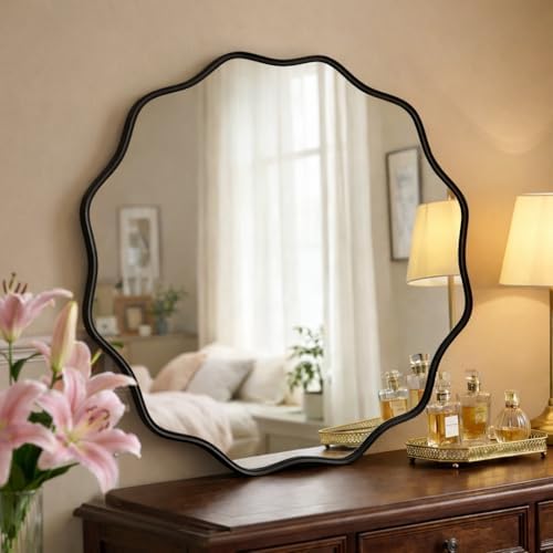 30" Decorative Scalloped Round Wall Mirror, Wavy Metal Deep Frame - Image 2