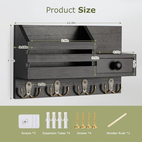 Key Holder Wall Mount, Wooden Key and Mail Organizer - Image 5