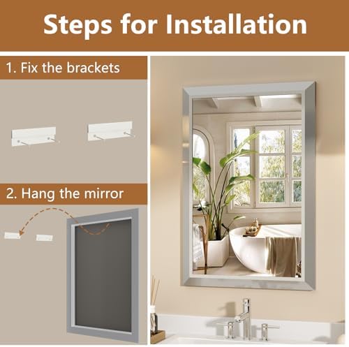 SMIROR 24x36 Brushed Silver Bathroom Vanity Mirror - Image 5