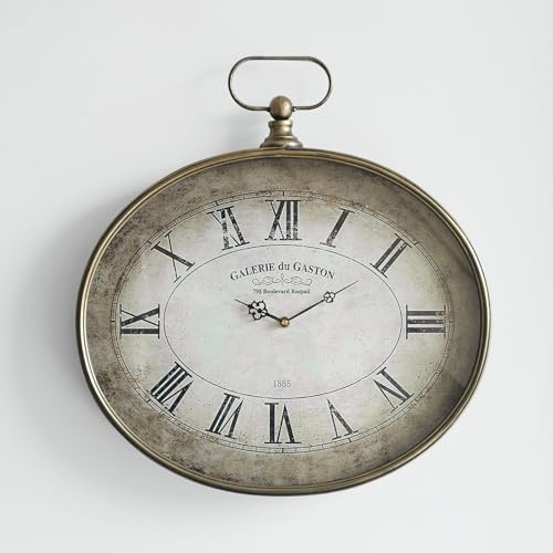 Large Vintage Wall Clock, 20 inch, Distressed Gold, Oval Frame - Image 2