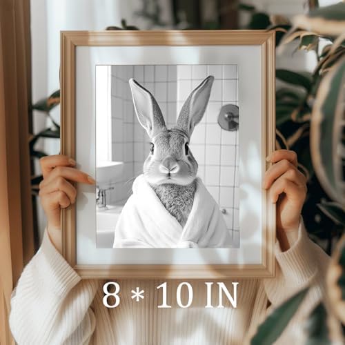 uniro Funny Bathroom Wall Art Prints Black and White Bath towel bunny Bathroom - Image 3