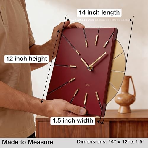 Driini Red and Gold Mid Century Modern Wall Clock, Battery Operated - Image 3