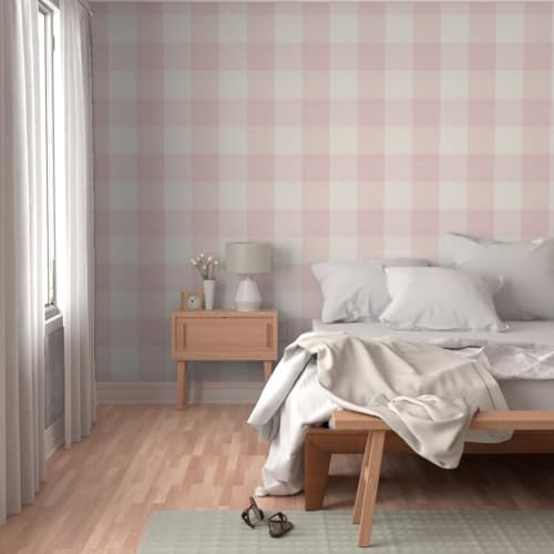 Spoonflower Pink Plaid Faux Peel and Stick Wallpaper - Image 5