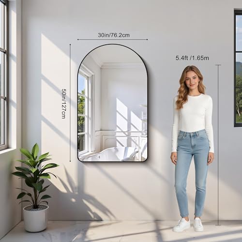 GLASHOM Arched Bathroom Mirror, Wall Mounted Mirror, Vanity Wall Mirror Metal - Image 3