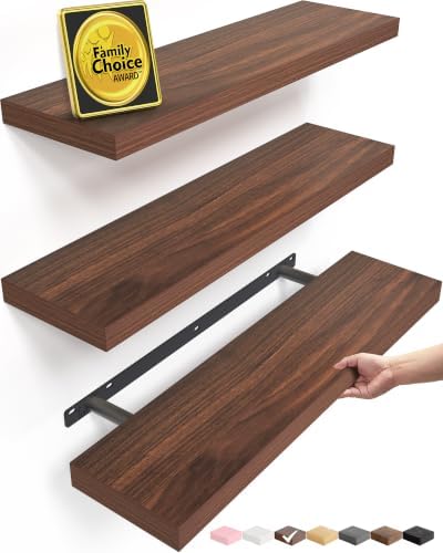 BAYKA Walnut-Like Floating Shelves 22.5in, Wall Mounted Wall Decor by Bayka