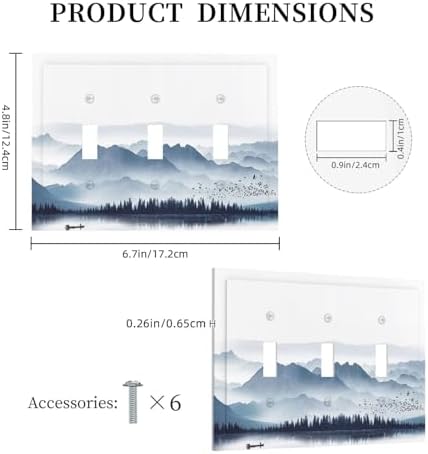 Decorative Switch Plates Mountain Foggy Lake Boat Grey Blue Forest Birds 3 Gang - Image 5