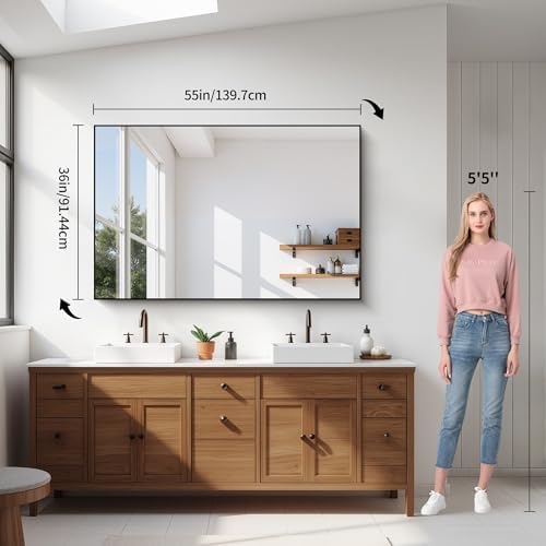 YIROMAN Bathroom Mirror 55"x36", Large Brushed Silver Bathroom Mirror - Image 4