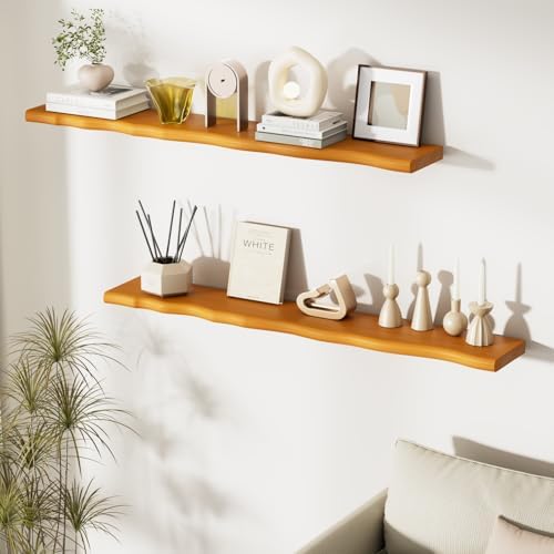 Organic Wavy Edge Floating Shelves, Hidden Brackets, 2 Pack 48 in - Image 2