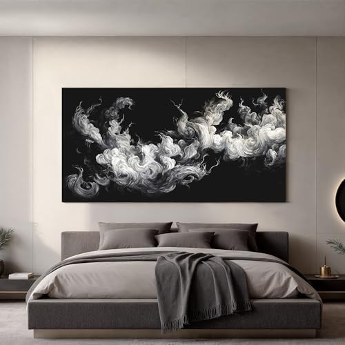 YISXINOAG Black White Abstract Wall Art Minimalist Smoke Painting 24"X48" - Image 6