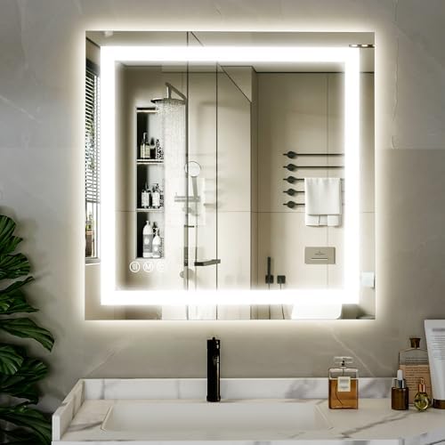 XRAMFY 40"X40" LED Bathroom Mirror, Backlit + Front Lit Wall Mirror by XRAMFY