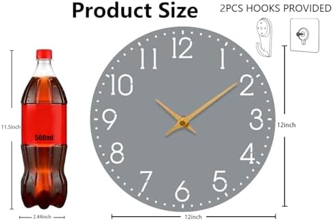 Wall Clock Battery Operated 12 Inch Gray Large Wall Clocks - Image 3