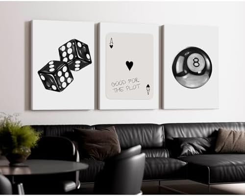 Black White Aesthetic Wall Art Decor 8 Ball Canvas Poster Y2k Cool Dice - Image 3