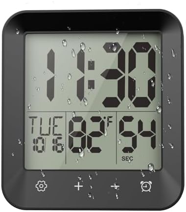 Waterproof Shower Clock, Digital Bathroom Kitchen Wall Clock Timer w/Temp. by Yariaii