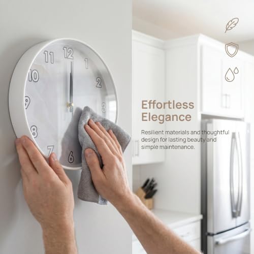 Beige White Marble Texture Luxury wall Clock Silent Non Ticking Battery - Image 5